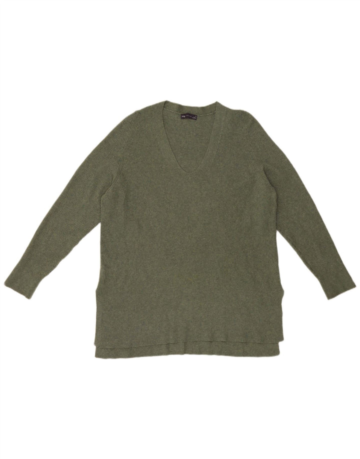 Marks & Spencer Dame V-hals sweater UK 16 Stor grøn polyester