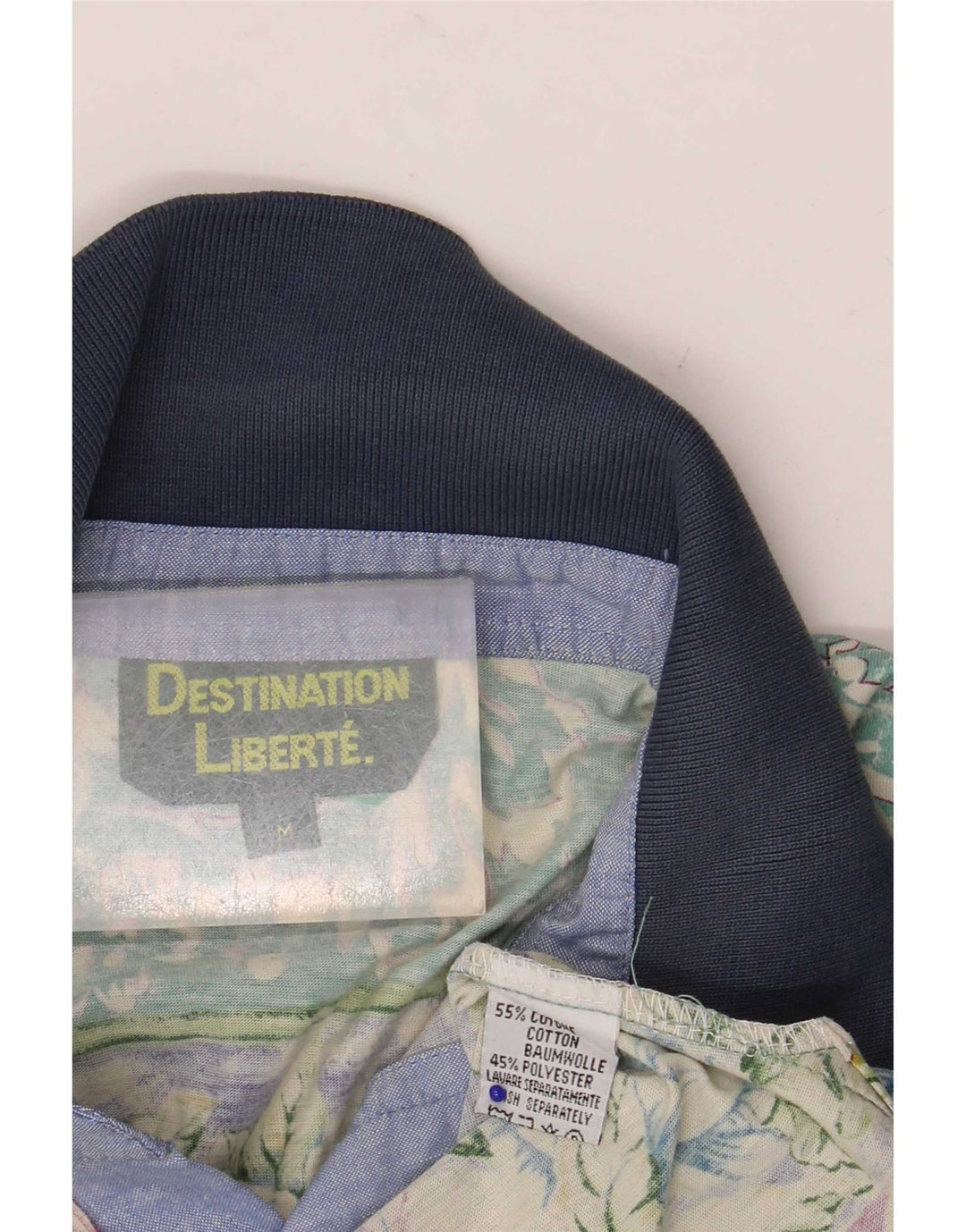 Vintage herre poloshirt mellemgrøn blomstret bomuld