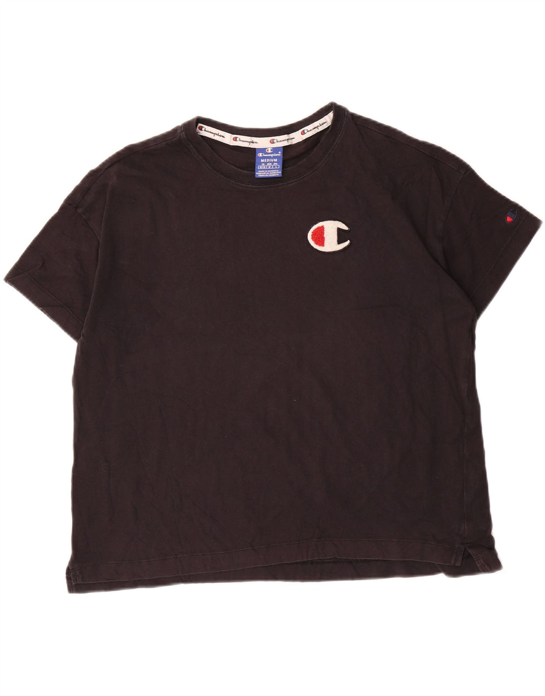 CHAMPION Dame T-Shirt Top UK 14 Medium Sort Bomuld