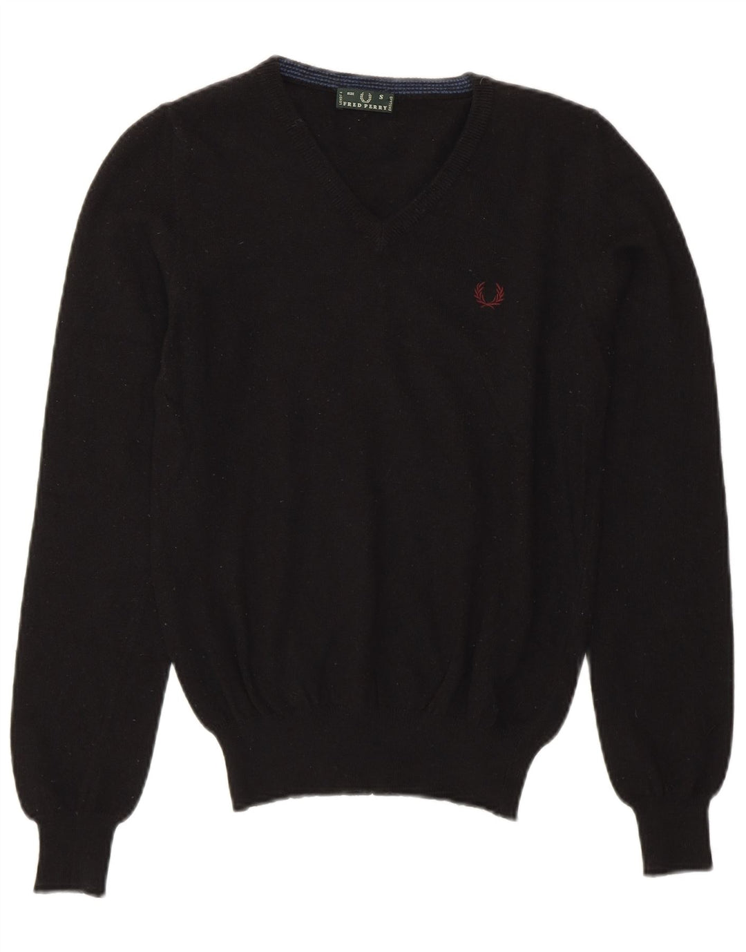 Fred Perry Womens Crop V-hals sweater UK 10 Small Black Merino Wool