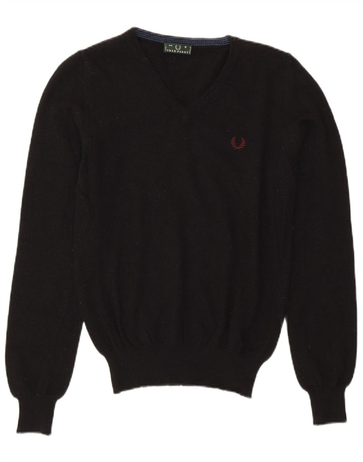Fred Perry Womens Crop V-hals sweater UK 10 Small Black Merino Wool