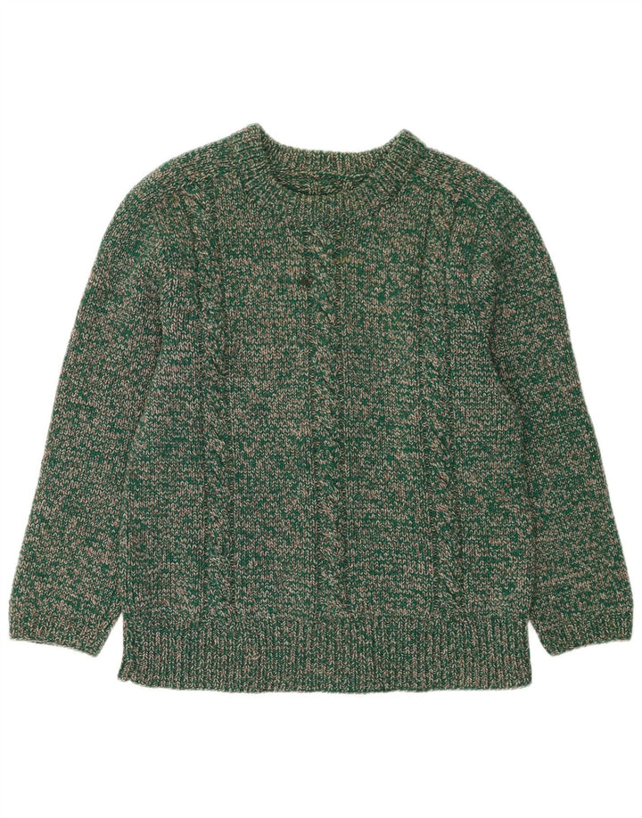 Vintage herre sweater med rund hals, medium grøn flækket