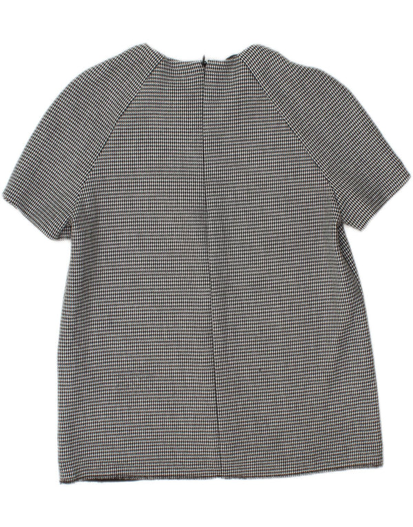 Zara Kortærmet skjortebluse til kvinder UK 12 Medium Grey Houndstooth