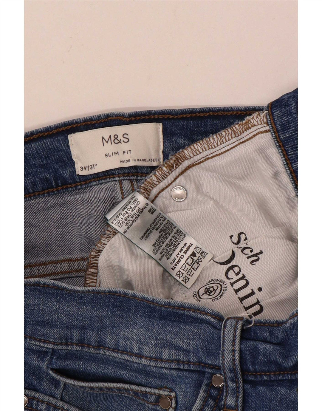 Marks & Spencer Herre Slim Jeans W34 L31 Blå Bomuld