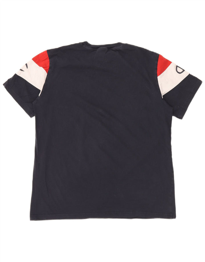 CHAMPION Kvinder grafisk T-shirt top UK 14 Medium Navy Blue Colourblock