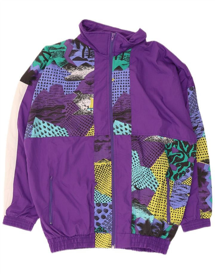Vintage Dame Loose Fit Fuld træningsdragt UK 16 Large Purple Patchwork