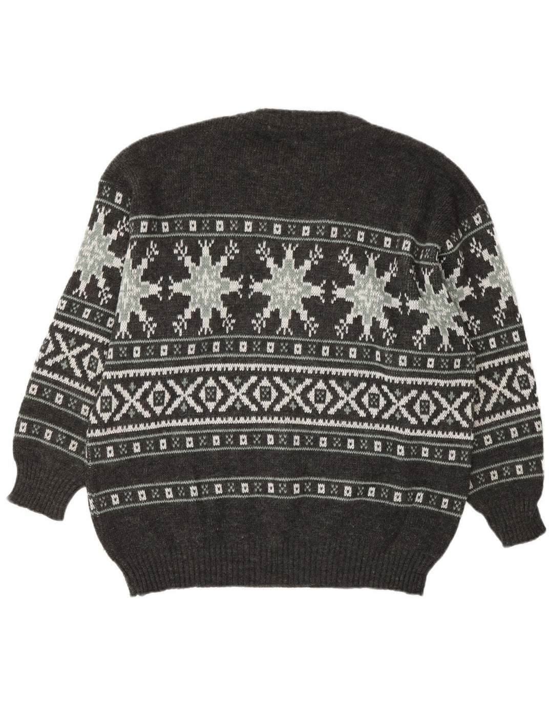 Henry Scott Herre Crew Neck Jumper Sweater Medium Grey Fair Isle Akryl