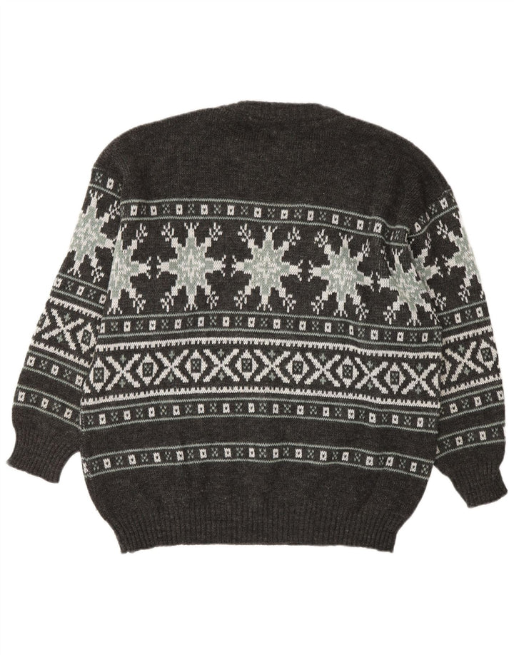 Henry Scott Herre Crew Neck Jumper Sweater Medium Grey Fair Isle Akryl