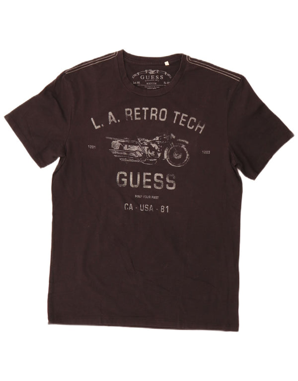 Guess Herre Regular Grafisk T-Shirt Top Medium Sort Bomuld