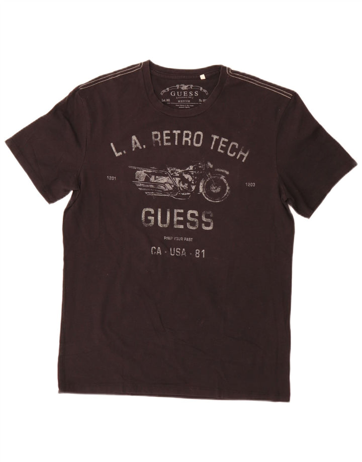 Guess Herre Regular Grafisk T-Shirt Top Medium Sort Bomuld