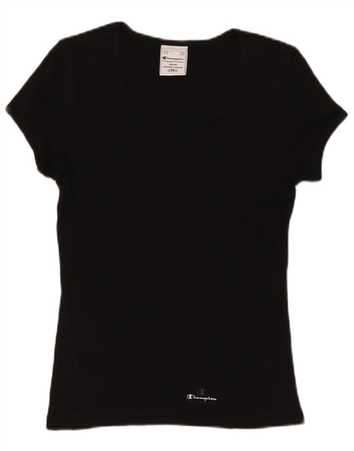 Champion Womens Heritage Classics T-Shirt Top UK 12 Medium Sort Bomuld