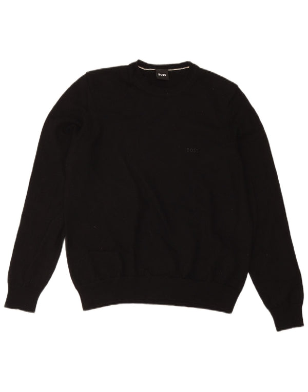 Hugo Boss Herre Crew Neck Jumper Sweater Small Black Virgin Wool