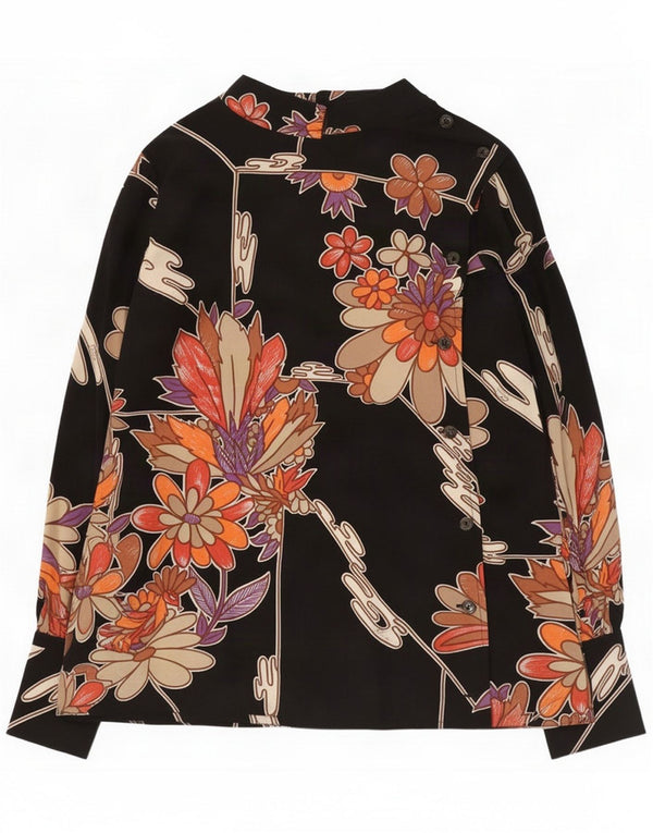 Pancaldi & B Womens Shirt Bluse UK 10 Small Black Floral Retro