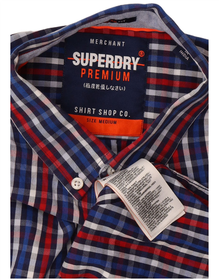 SUPERDRY Herre Regular Fit kortærmet skjorte mellemblå ternet bomuld