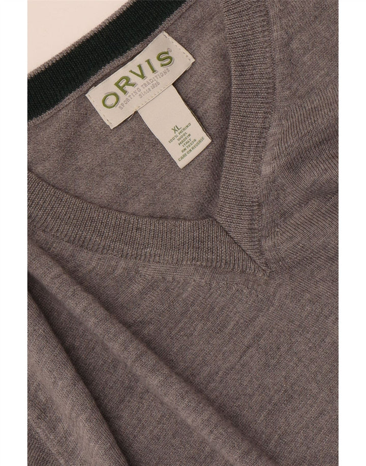 ORVIS Herre V-hals sweater XL Grå Uld