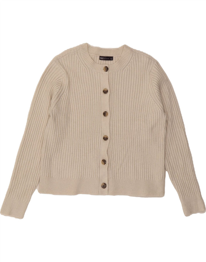 MARKS & SPENCER Womens Cardigan Sweater UK 16 Large Off White Polyester Vintage Marks & Spencer and Second-Hand Marks & Spencer from Messina Hembry 