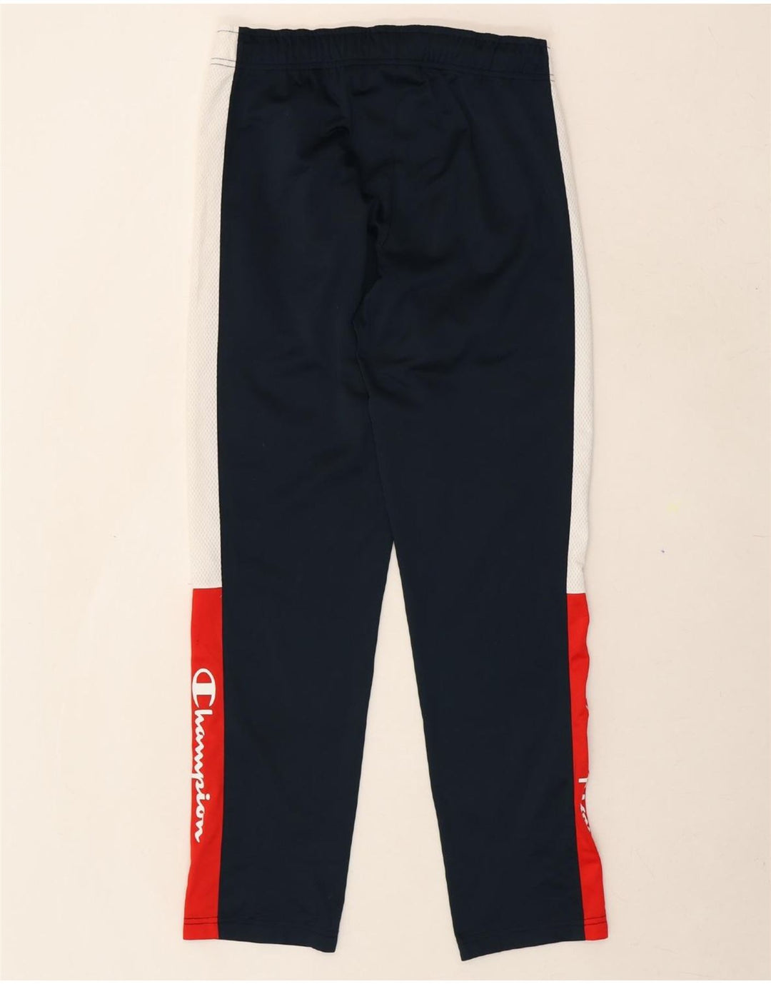 CHAMPION Mens Graphic Tracksuit Trousers Small  Navy Blue Colourblock Vintage Champion and Second-Hand Champion from Messina Hembry 