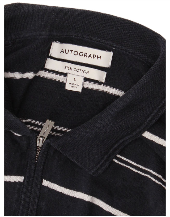 MARKS & SPENCER Herre Autograph Polo Neck Jumper Sweater Large Navy Blue