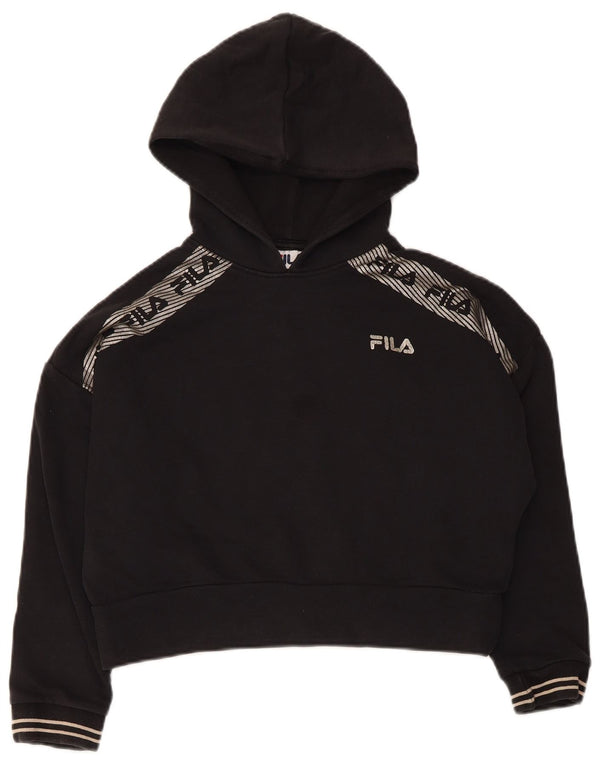 Fila Girls Crop Graphic Hoodie Jumper 9-10 år Sort Bomuld