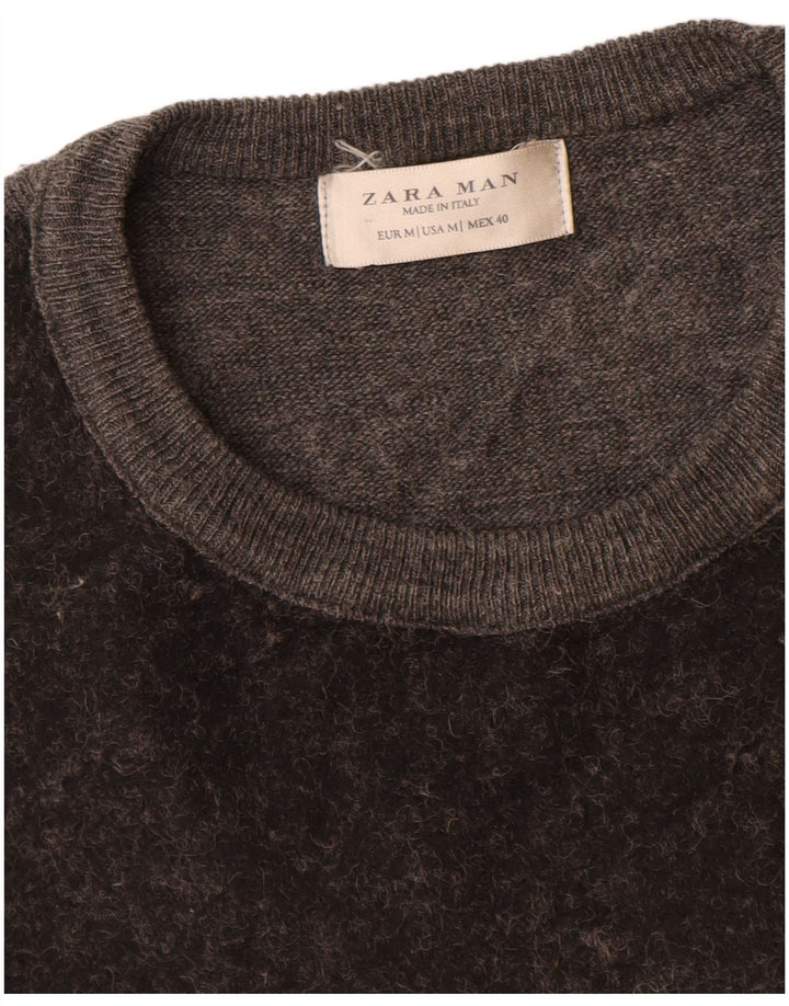 Zara Herre Crew Neck Jumper Sweater Medium Grey Colourblock Akryl