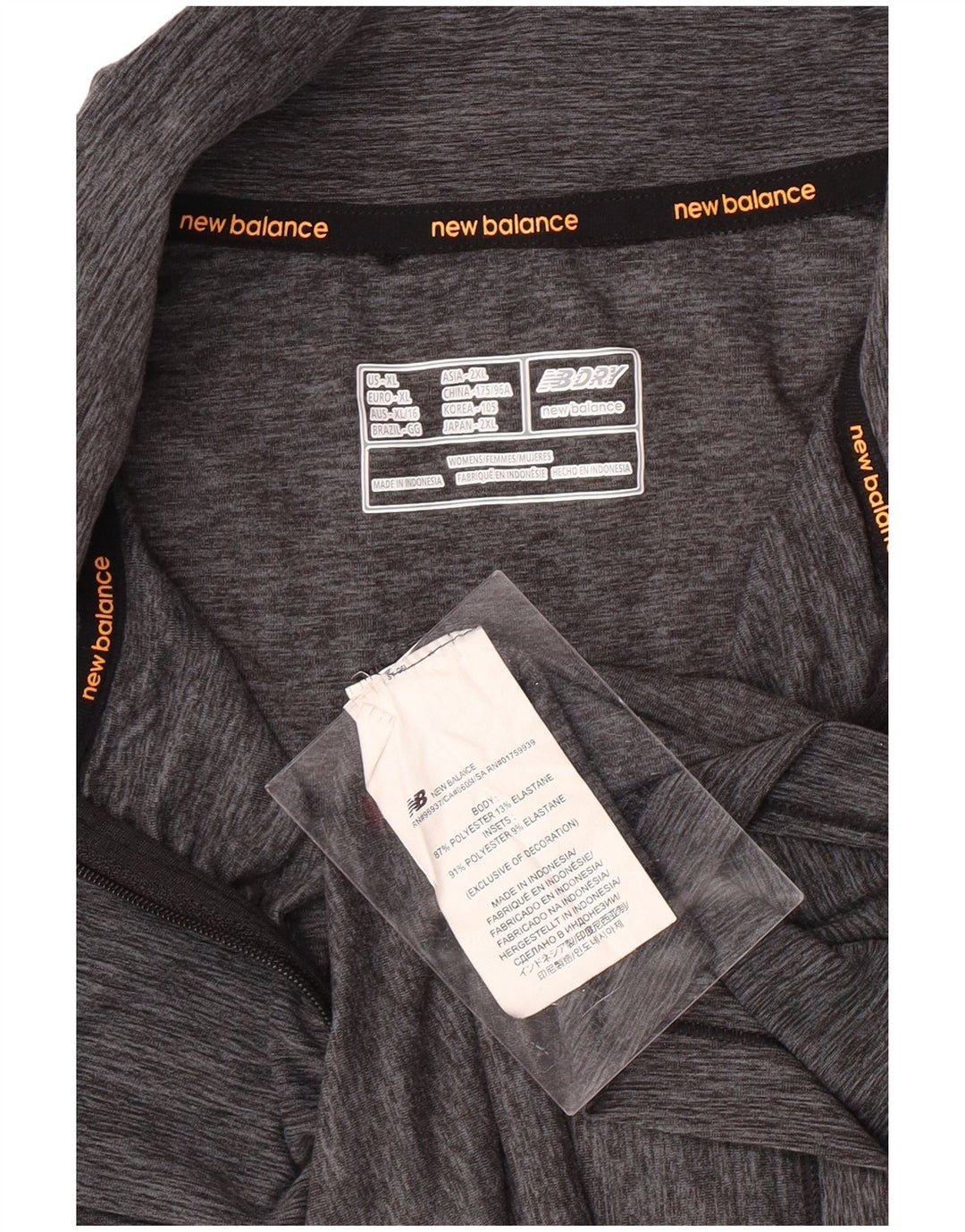 NEW BALANCE Dame sweater med lynlås-hals træningsdragt Top UK 18 XL Grå Flecked