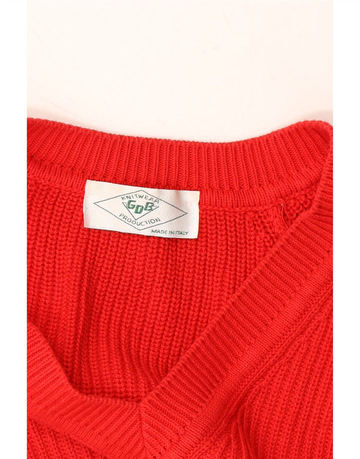 VINTAGE Mens V-Neck Jumper Sweater Medium Red Vintage Vintage and Second-Hand Vintage from Messina Hembry 