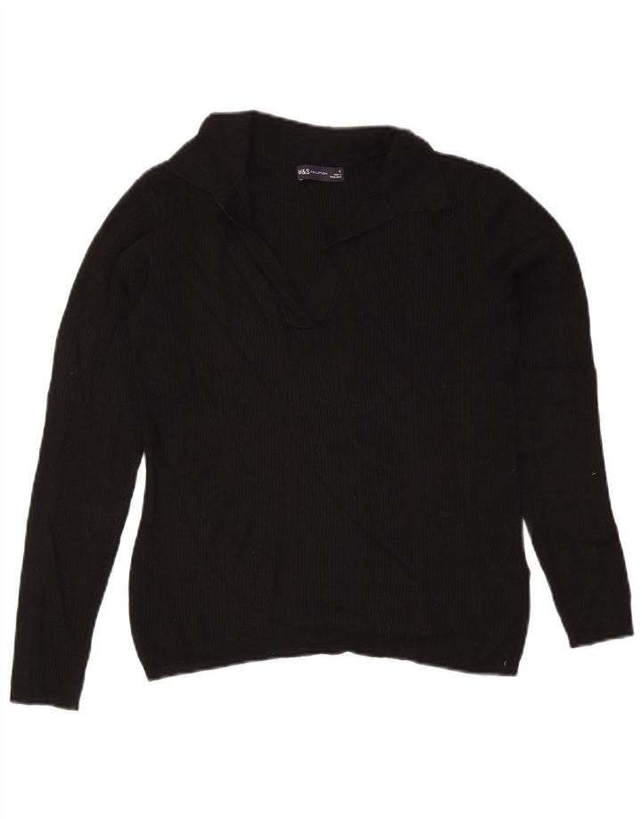 Marks & Spencer Dame Polo Neck Jumper Sweater UK 12 Medium Black Viscose