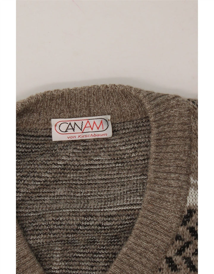 CAN AM Mens V-Neck Jumper Sweater Large Grey Geometric Vintage Can Am and Second-Hand Can Am from Messina Hembry 