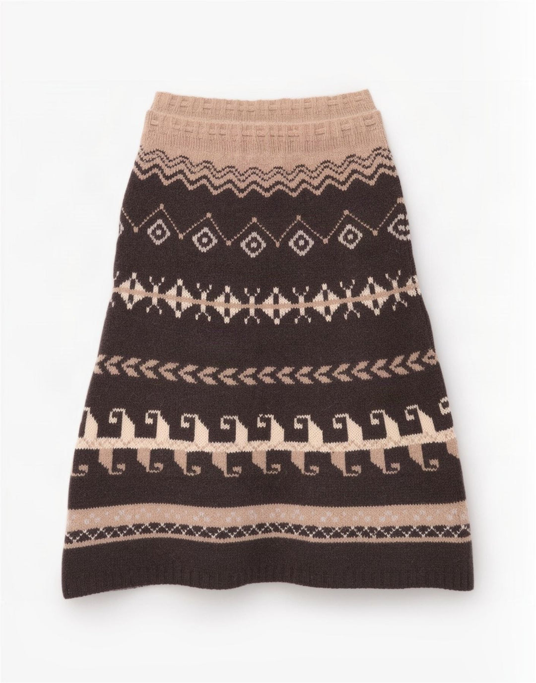 Benetton Damestrik Midi-nederdel One Size Brun Geometrisk Uld Etnisk