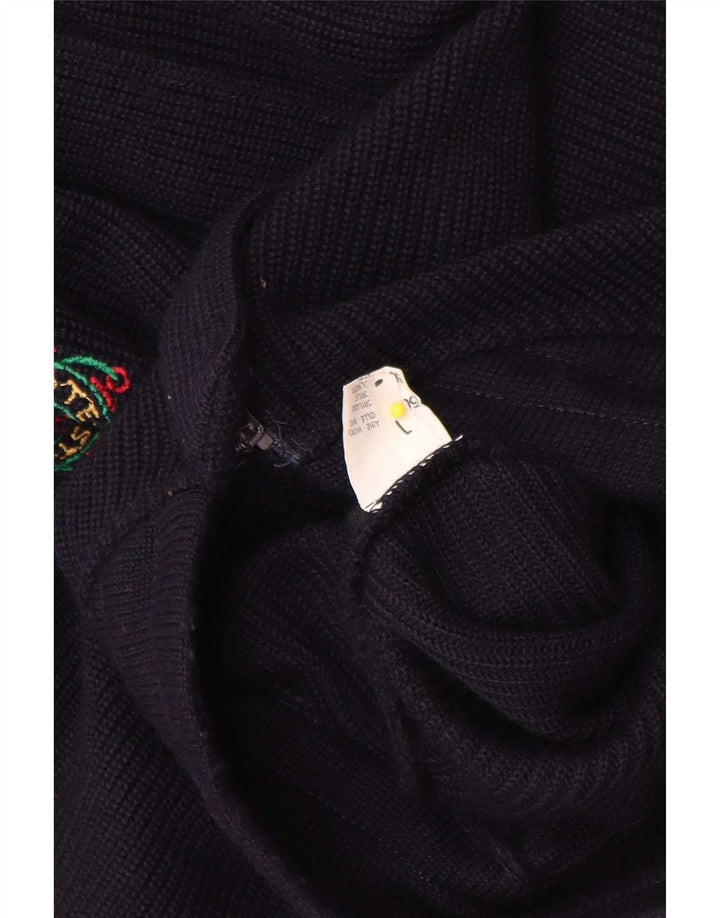 Vintage herre cardigan sweater Stor marineblå Colourblock Uld