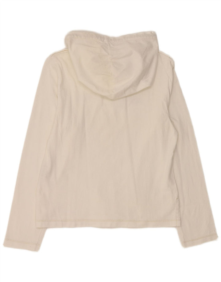 REPLAY Dame Hooded Grafisk Top Langærmet UK 14 Large White Bomuld