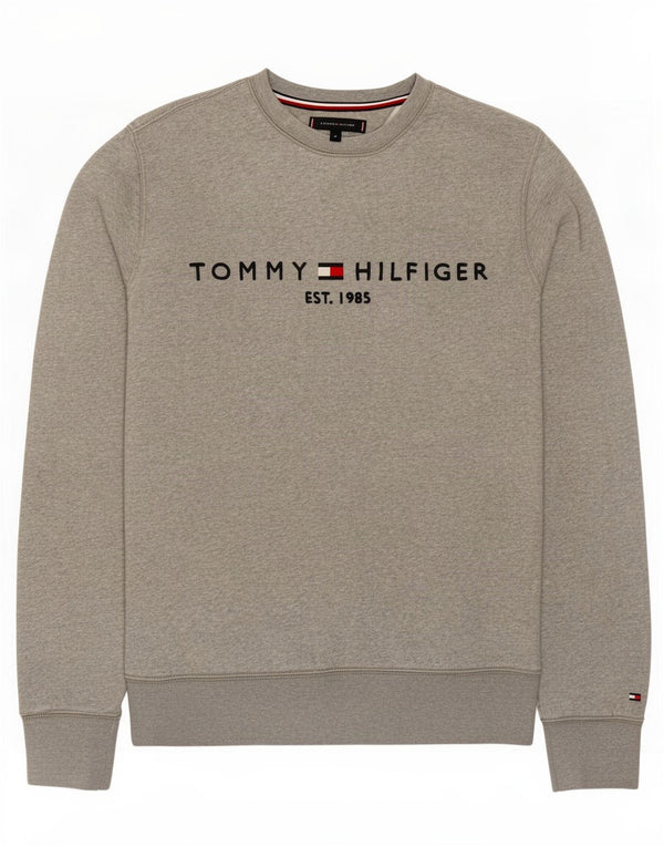 Tommy Hilfiger Mens Graphic Sweatshirt Jumper Medium Grey Flecked Cotton