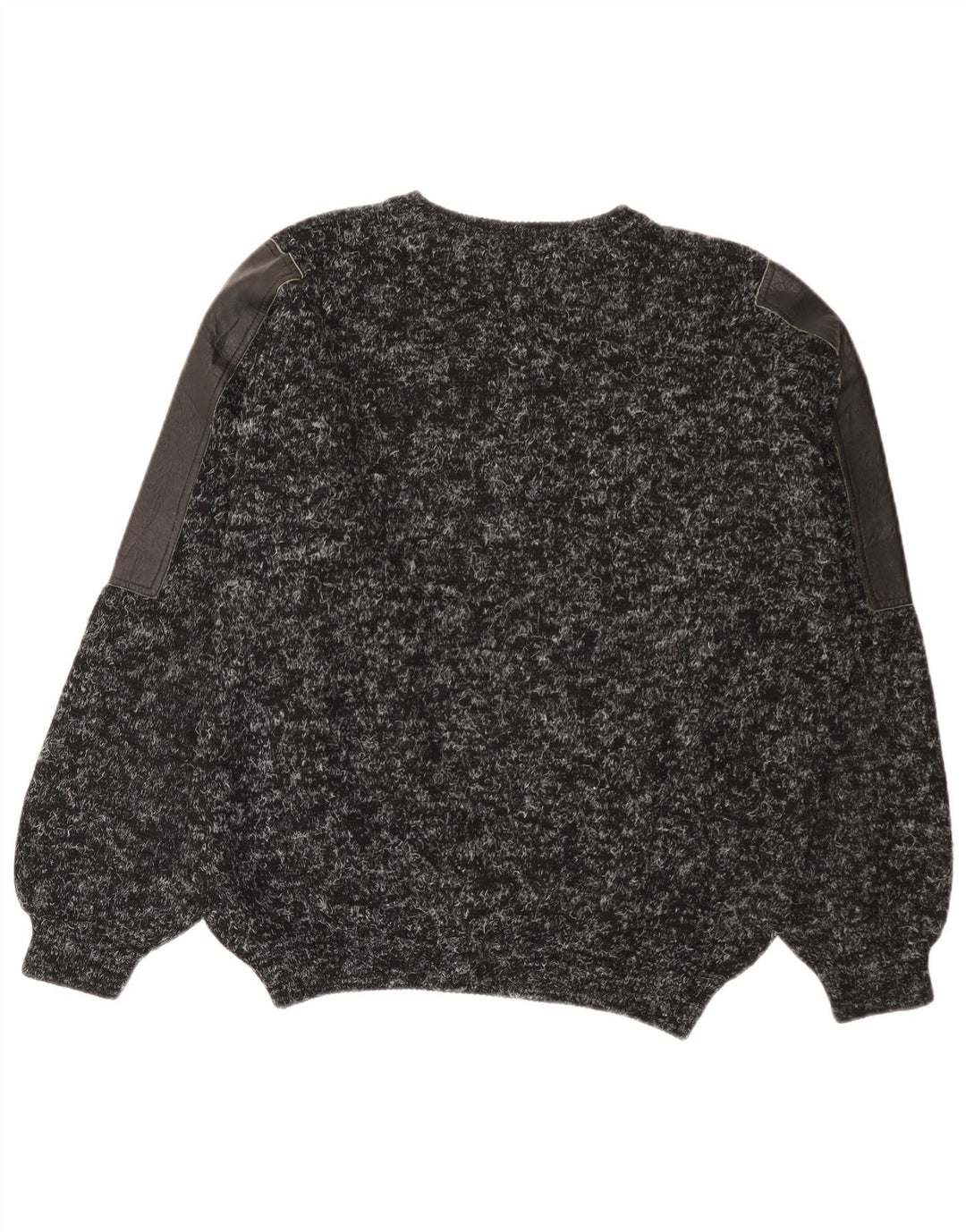 Vintage Mens Crew Neck Jumper Sweater Large Black Patchwork Wool