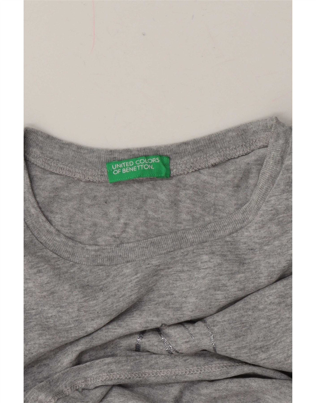 Benetton Dame Grafisk T-Shirt Top UK 12 Medium Grå