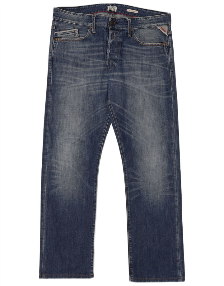 Replay Herre Waitom Straight Jeans W34 L34 Marineblå Bomuld