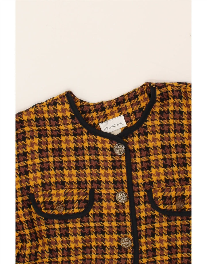 VINTAGE Womens 5 Button Blazer Jacket UK 14 Medium Yellow Houndstooth Vintage Vintage and Second-Hand Vintage from Messina Hembry 