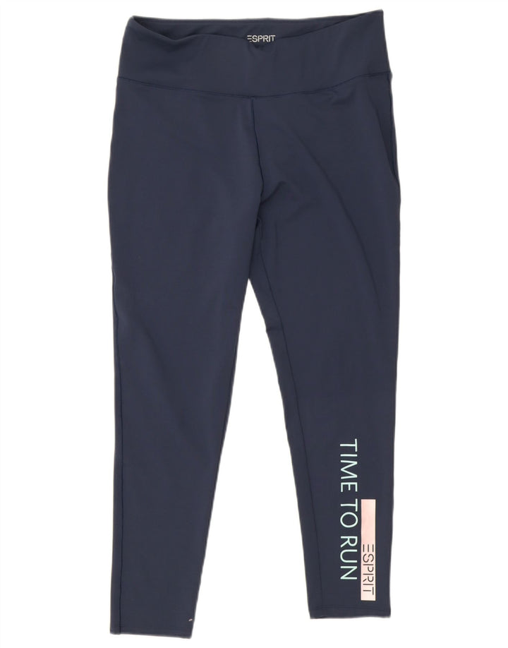 Esprit Womens Graphic Crop Leggings UK 14 Large Navy Blue Polyester