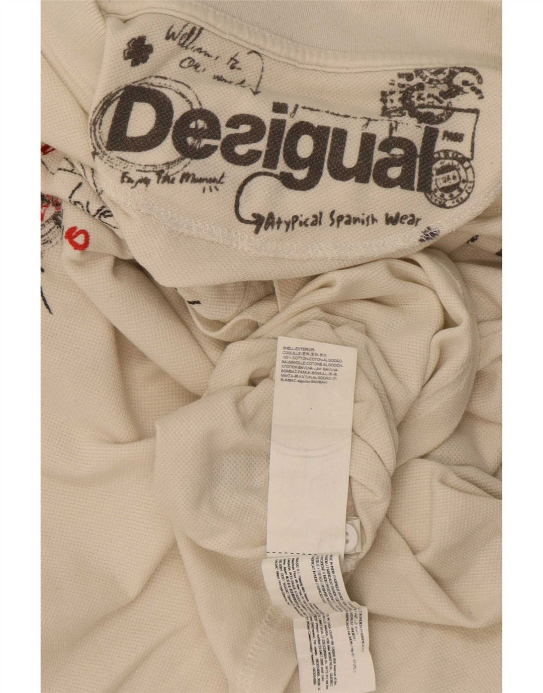 Desigual Herre grafisk poloshirt 2XL hvid bomuld
