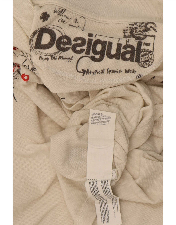 Desigual Herre grafisk poloshirt 2XL hvid bomuld