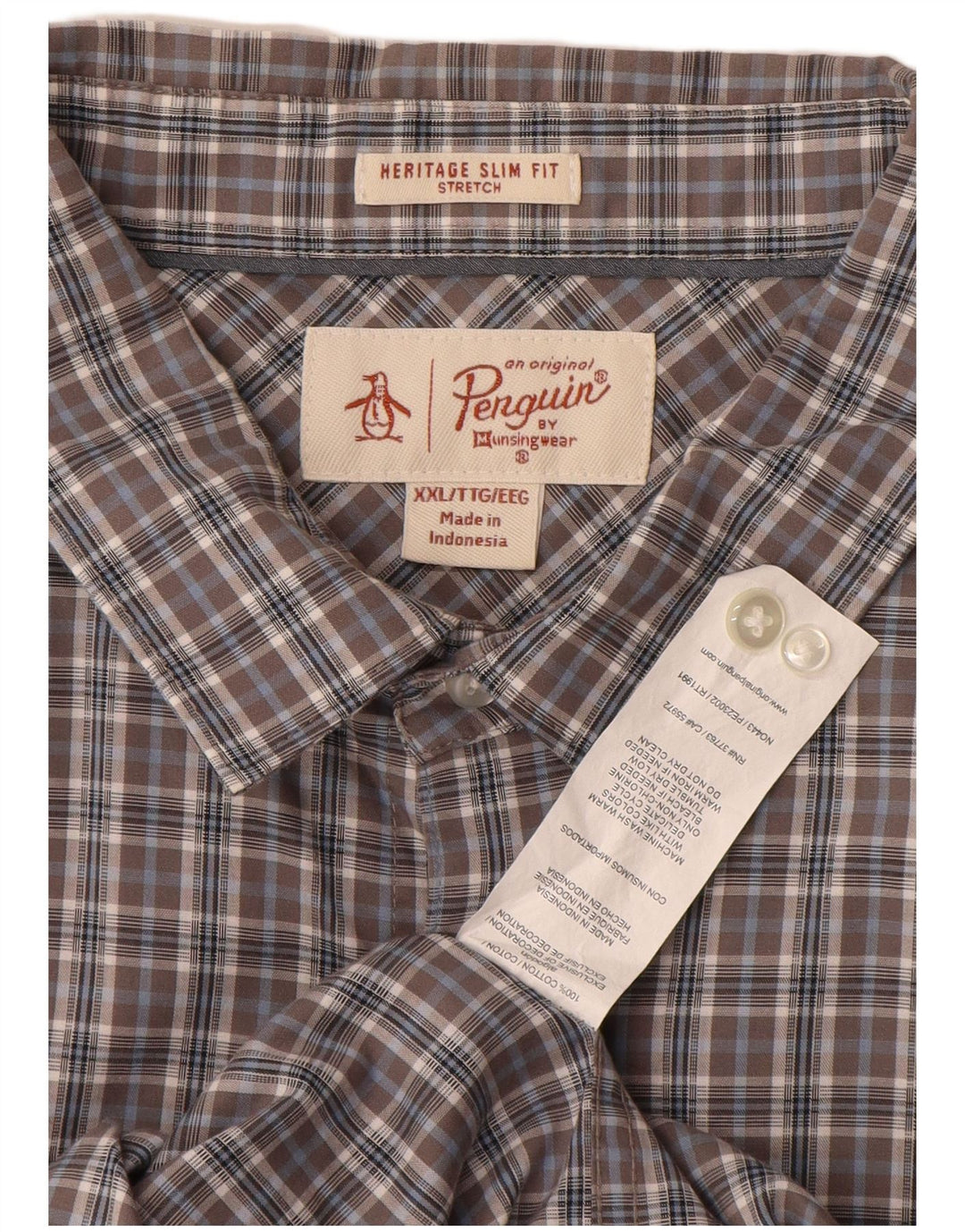 PENGUIN Heritage Slim Fit skjorte 2XL grå ternet bomuld