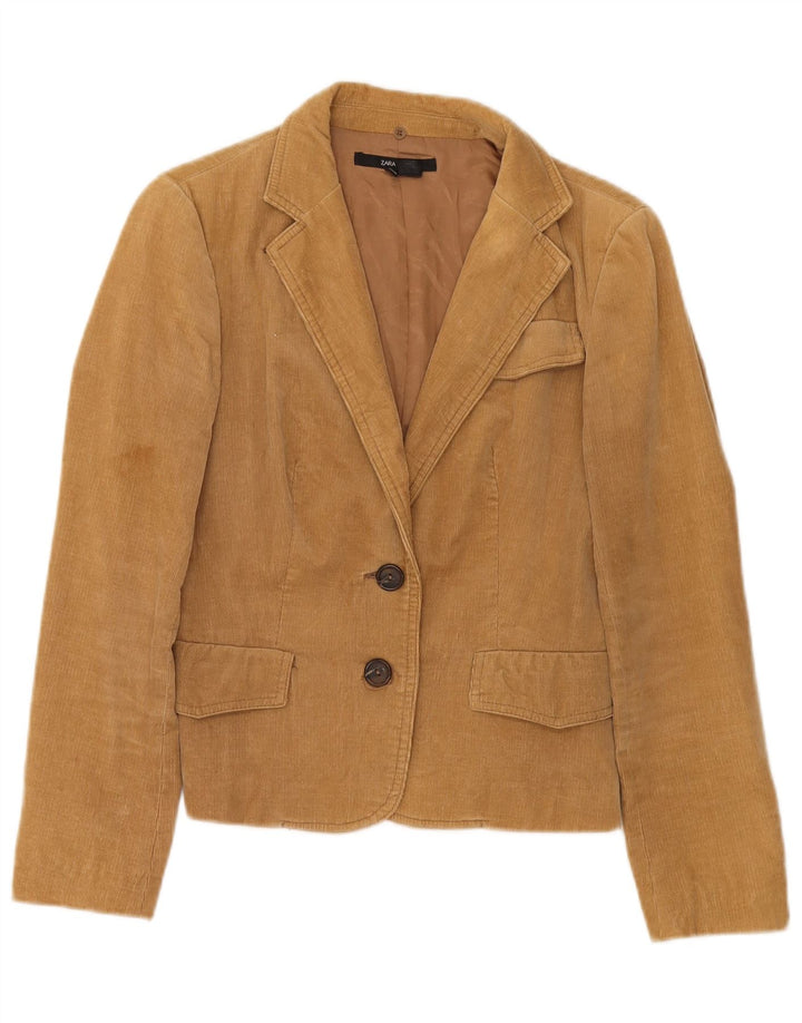 Zara Dame 2-knaps fløjlsbukser blazerjakke UK 10 Lille beige bomuld