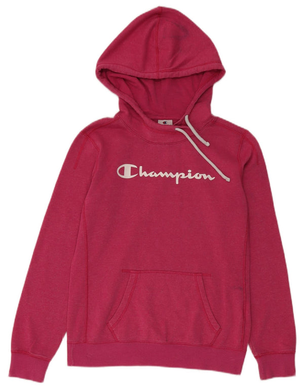 Champion Dame Grafisk Hoodie Jumper UK 14 Medium Pink Bomuld