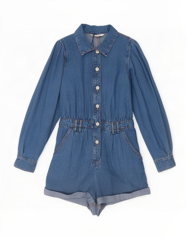 Zara Dame Langærmet Denim Playsuit UK 12 Medium Blue