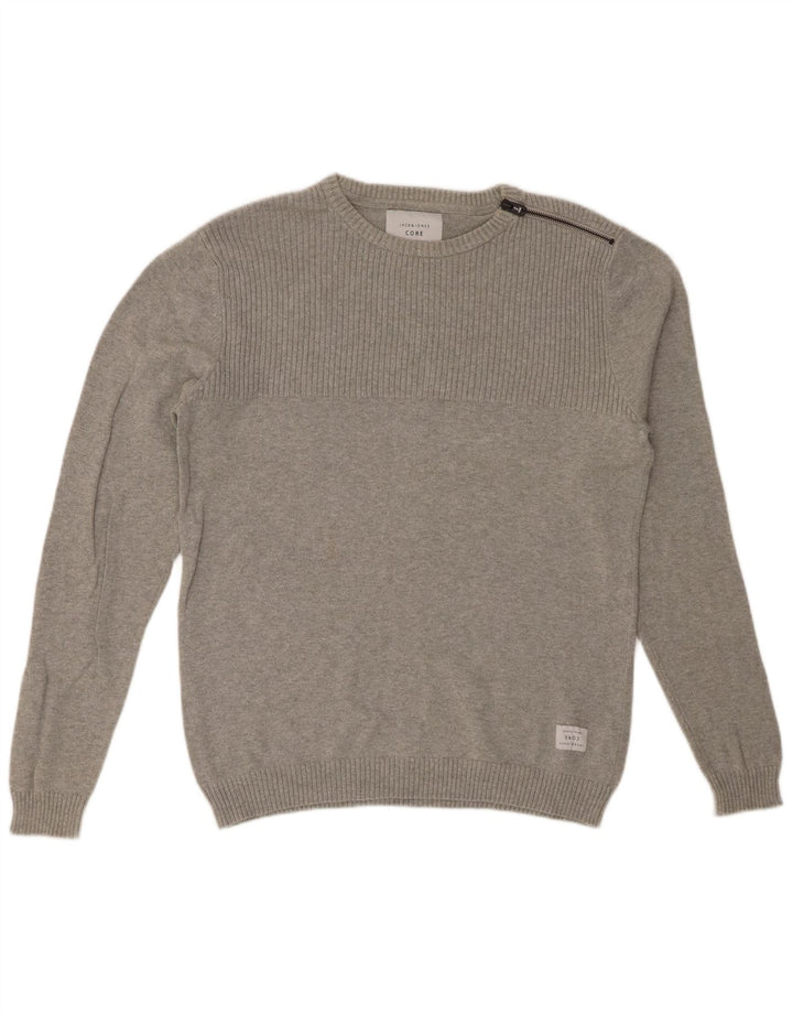 JACK & JONES Herre sweater med rund hals, mellemgrå bomuld