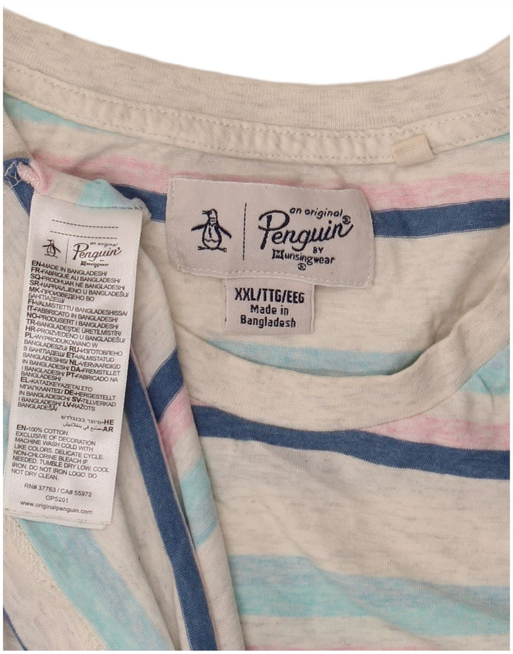 Penguin Herre T-Shirt Top 2XL Hvidstribet bomuld