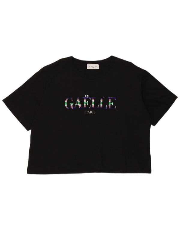Gaelle Dame Oversized Crop Grafisk T-Shirt Top US 3 XS Sort Bomuld