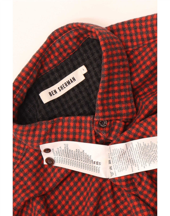 Ben Sherman Herre flannelskjorte Stor rød Houndstooth Bomuld