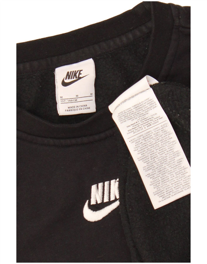 NIKE Girls Graphic Sweatshirt Jumper 10-11 Years Medium Black Cotton