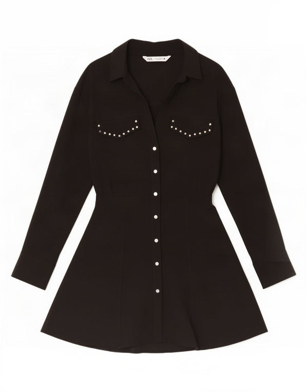 Zara skjortekjole til kvinder UK 12 Medium Black Viscose
