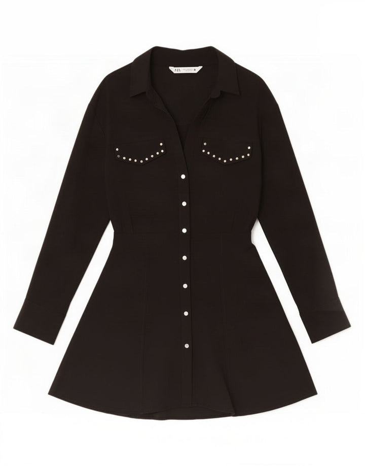 Zara skjortekjole til kvinder UK 12 Medium Black Viscose